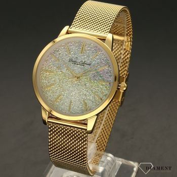 Zegarek damski BRUNO CALVANI BC90533 złoty brokatowa tarcza. Zegarek damski z piękną, modową tarczą zegarka. Tarc w jasnym kolorze. Bransoleta meshowa oraz koperta zegarka w kolorze złota. Zegarek damski w złot ( (2).jpg
